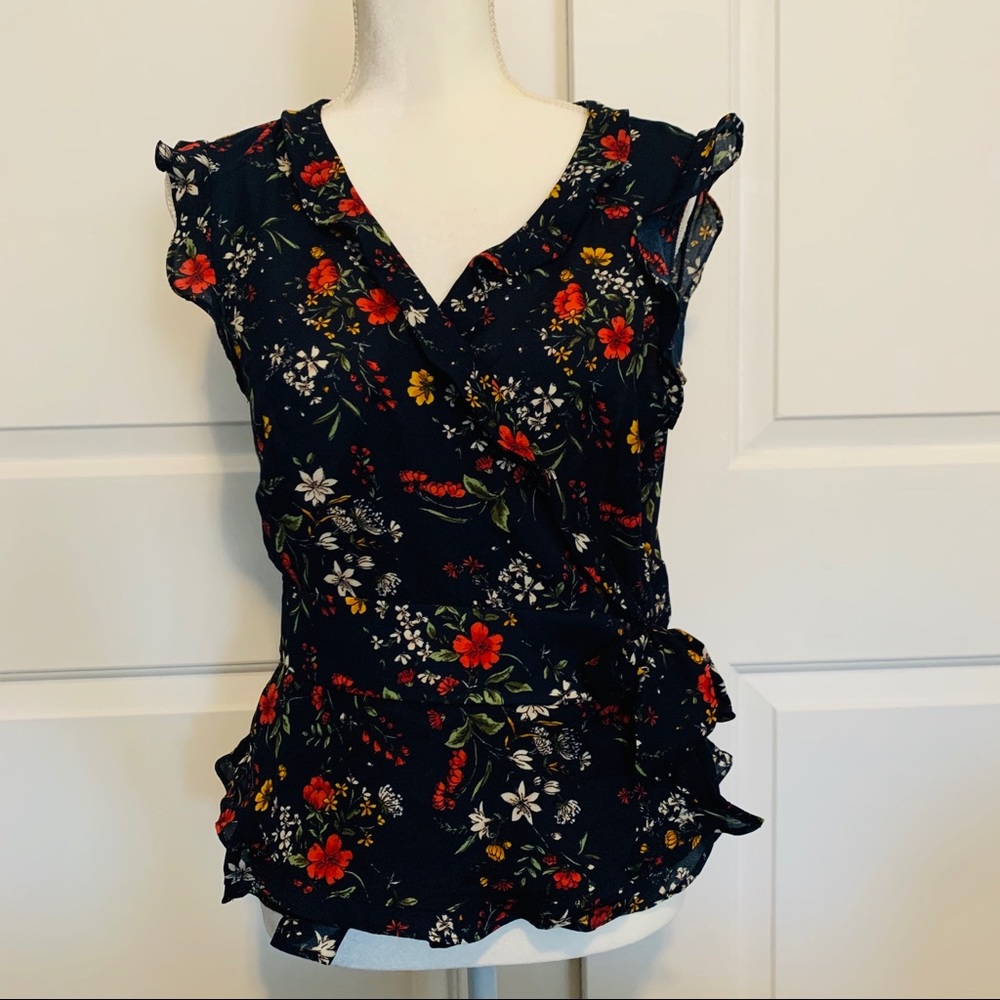 Harlowe & Graham Floral Navy Wrap Top
